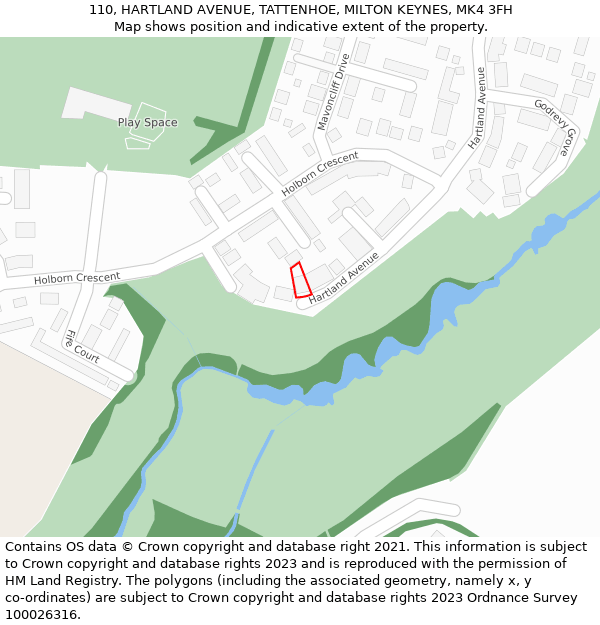 110, HARTLAND AVENUE, TATTENHOE, MILTON KEYNES, MK4 3FH: Location map and indicative extent of plot