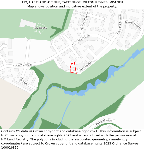 112, HARTLAND AVENUE, TATTENHOE, MILTON KEYNES, MK4 3FH: Location map and indicative extent of plot