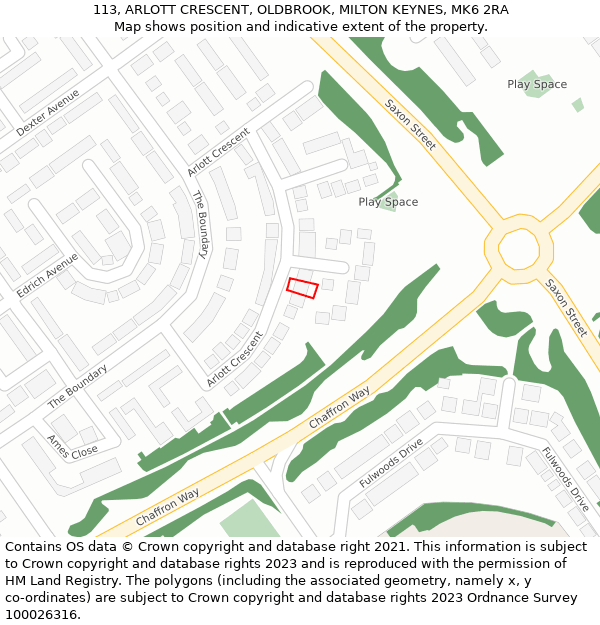 113, ARLOTT CRESCENT, OLDBROOK, MILTON KEYNES, MK6 2RA: Location map and indicative extent of plot