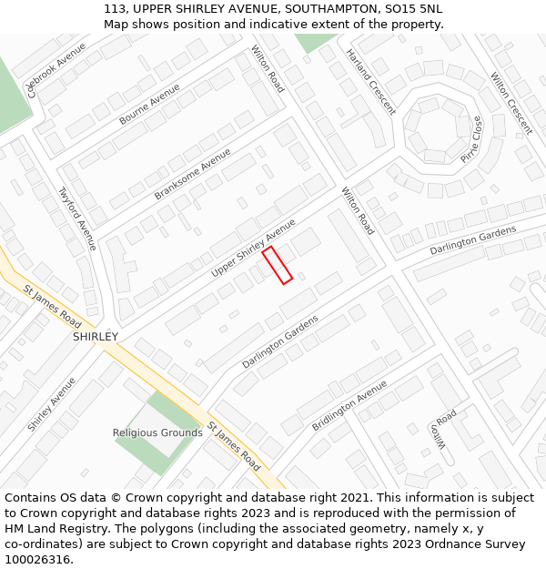 113, UPPER SHIRLEY AVENUE, SOUTHAMPTON, SO15 5NL: Location map and indicative extent of plot