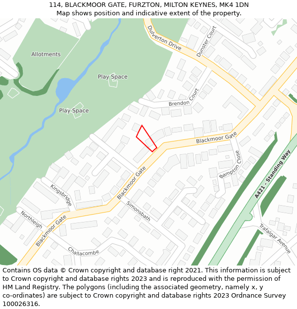 114, BLACKMOOR GATE, FURZTON, MILTON KEYNES, MK4 1DN: Location map and indicative extent of plot