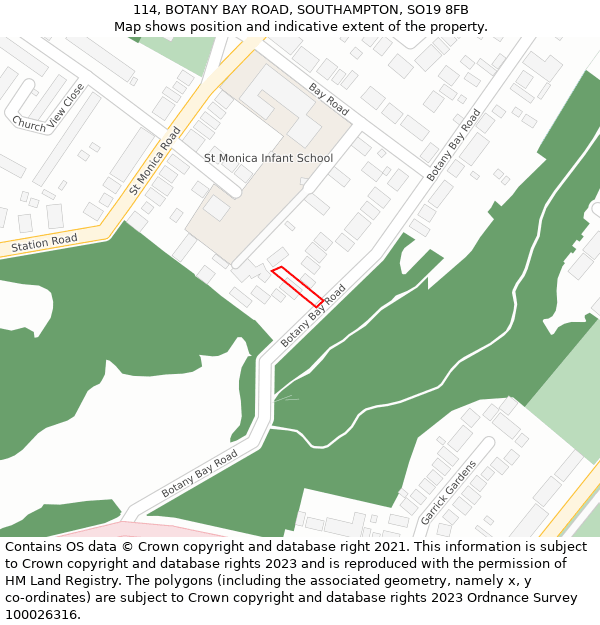 114, BOTANY BAY ROAD, SOUTHAMPTON, SO19 8FB: Location map and indicative extent of plot