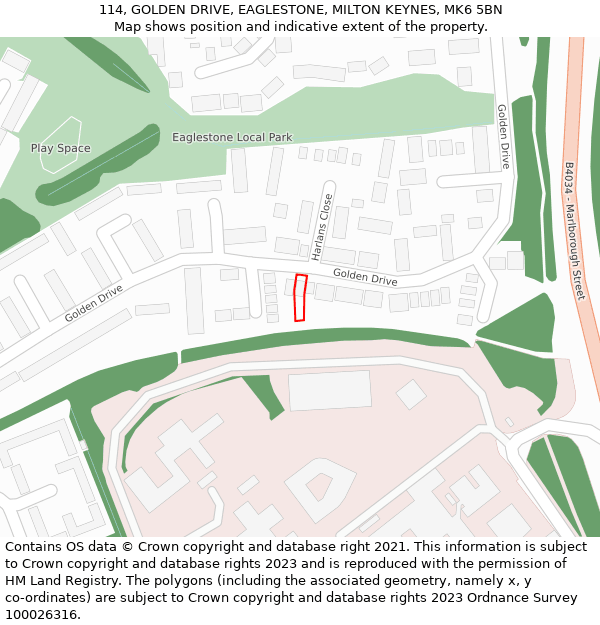 114, GOLDEN DRIVE, EAGLESTONE, MILTON KEYNES, MK6 5BN: Location map and indicative extent of plot