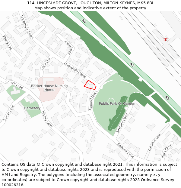 114, LINCESLADE GROVE, LOUGHTON, MILTON KEYNES, MK5 8BL: Location map and indicative extent of plot