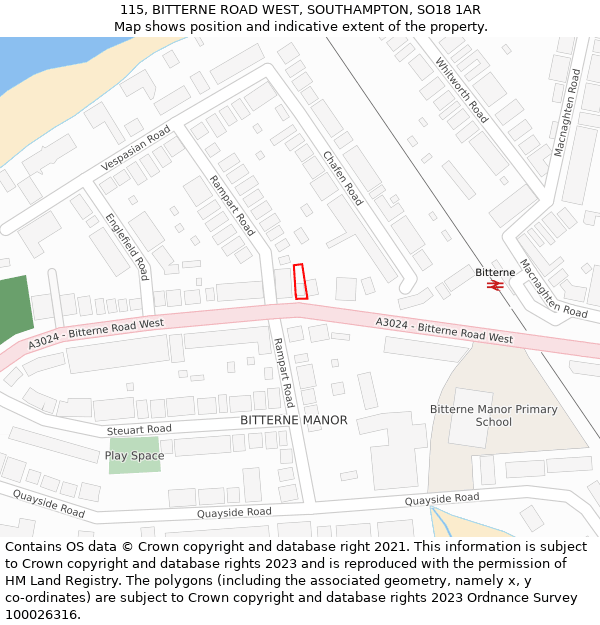 115, BITTERNE ROAD WEST, SOUTHAMPTON, SO18 1AR: Location map and indicative extent of plot