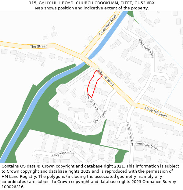 115, GALLY HILL ROAD, CHURCH CROOKHAM, FLEET, GU52 6RX: Location map and indicative extent of plot