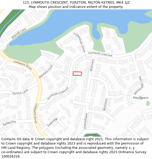 115, LYNMOUTH CRESCENT, FURZTON, MILTON KEYNES, MK4 1JZ: Location map and indicative extent of plot