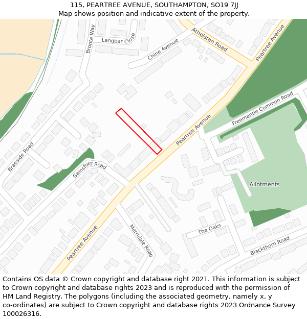 115, PEARTREE AVENUE, SOUTHAMPTON, SO19 7JJ: Location map and indicative extent of plot