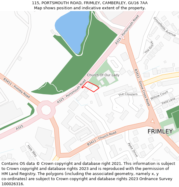 115, PORTSMOUTH ROAD, FRIMLEY, CAMBERLEY, GU16 7AA: Location map and indicative extent of plot