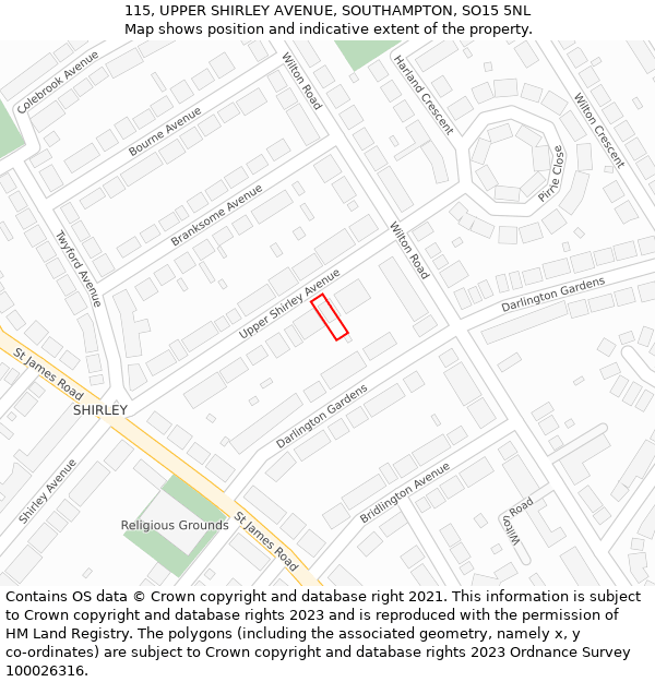 115, UPPER SHIRLEY AVENUE, SOUTHAMPTON, SO15 5NL: Location map and indicative extent of plot