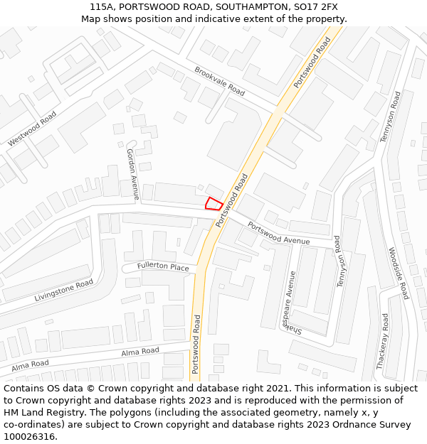 115A, PORTSWOOD ROAD, SOUTHAMPTON, SO17 2FX: Location map and indicative extent of plot