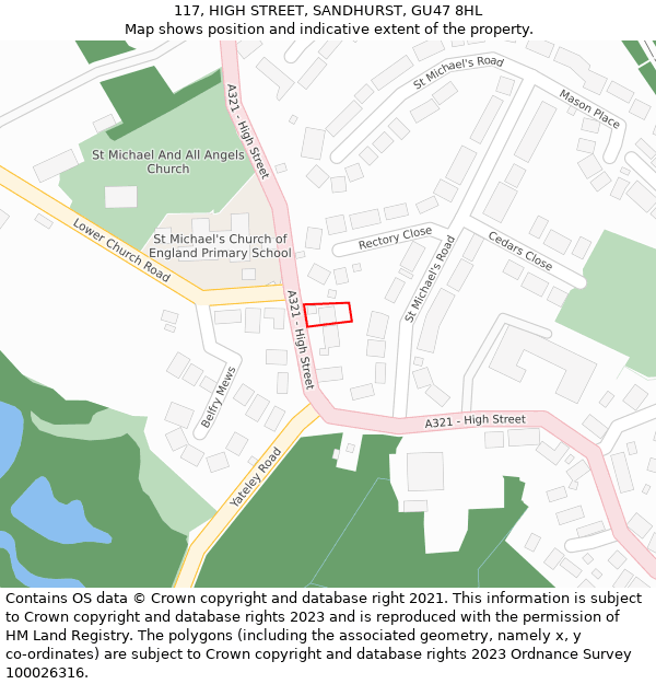 117, HIGH STREET, SANDHURST, GU47 8HL: Location map and indicative extent of plot