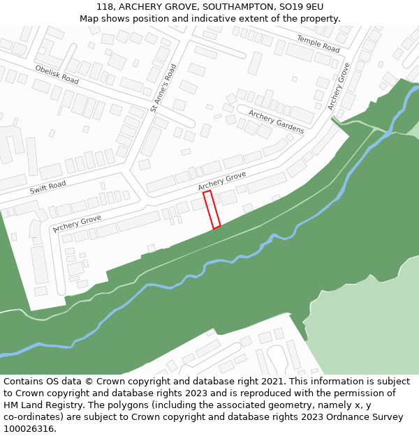 118, ARCHERY GROVE, SOUTHAMPTON, SO19 9EU: Location map and indicative extent of plot