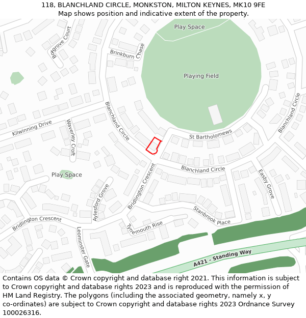 118, BLANCHLAND CIRCLE, MONKSTON, MILTON KEYNES, MK10 9FE: Location map and indicative extent of plot