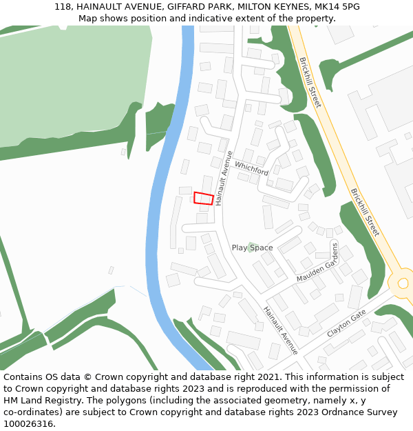 118, HAINAULT AVENUE, GIFFARD PARK, MILTON KEYNES, MK14 5PG: Location map and indicative extent of plot