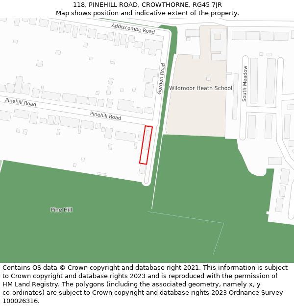 118, PINEHILL ROAD, CROWTHORNE, RG45 7JR: Location map and indicative extent of plot