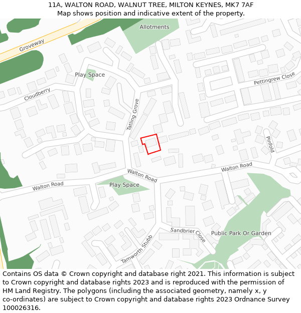 11A, WALTON ROAD, WALNUT TREE, MILTON KEYNES, MK7 7AF: Location map and indicative extent of plot