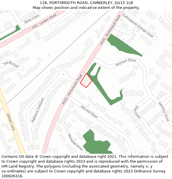 11B, PORTSMOUTH ROAD, CAMBERLEY, GU15 1LB: Location map and indicative extent of plot