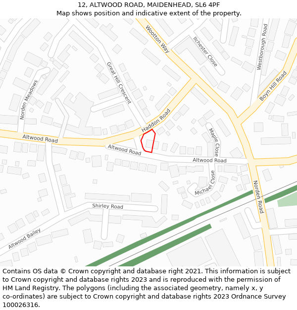 12, ALTWOOD ROAD, MAIDENHEAD, SL6 4PF: Location map and indicative extent of plot