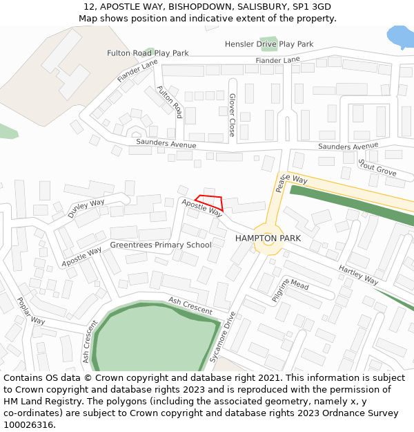 12, APOSTLE WAY, BISHOPDOWN, SALISBURY, SP1 3GD: Location map and indicative extent of plot