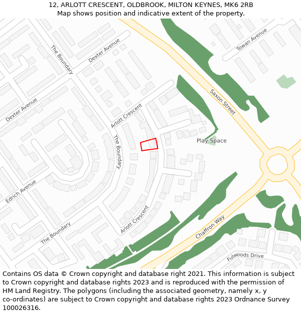 12, ARLOTT CRESCENT, OLDBROOK, MILTON KEYNES, MK6 2RB: Location map and indicative extent of plot