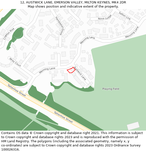 12, AUSTWICK LANE, EMERSON VALLEY, MILTON KEYNES, MK4 2DR: Location map and indicative extent of plot