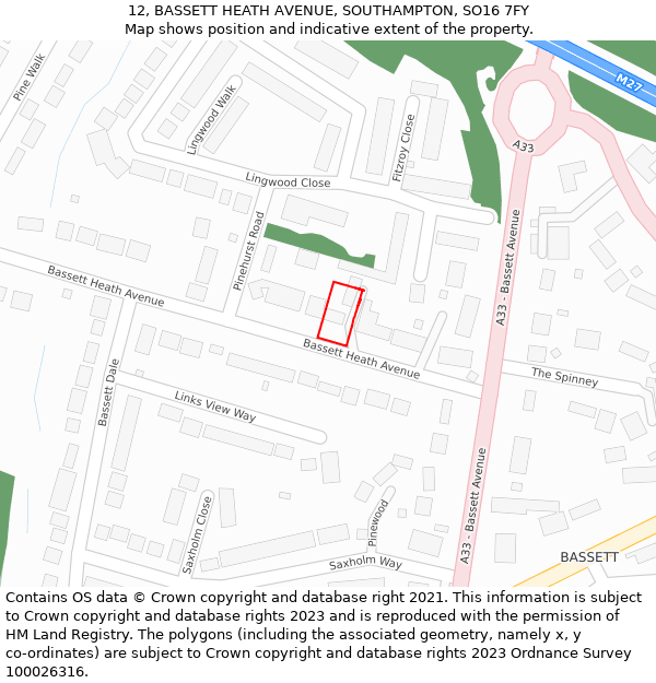 12, BASSETT HEATH AVENUE, SOUTHAMPTON, SO16 7FY: Location map and indicative extent of plot