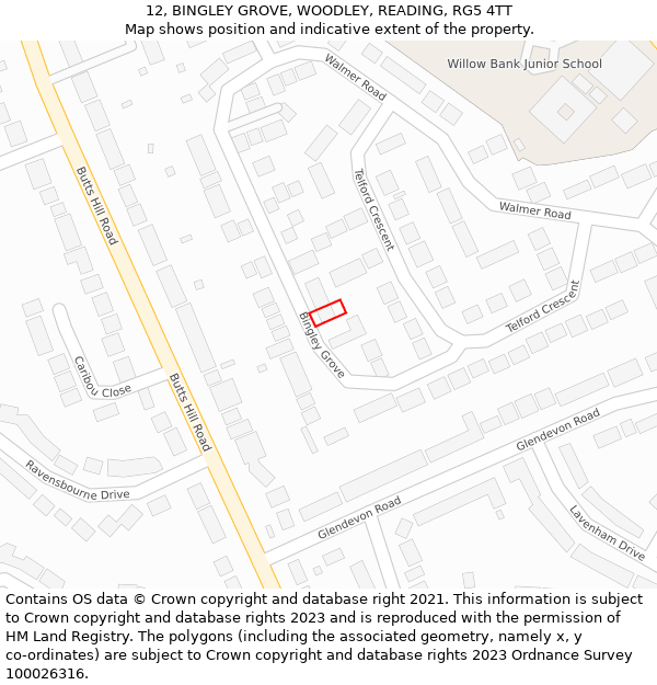 12, BINGLEY GROVE, WOODLEY, READING, RG5 4TT: Location map and indicative extent of plot