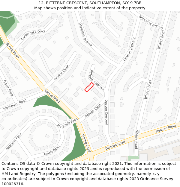 12, BITTERNE CRESCENT, SOUTHAMPTON, SO19 7BR: Location map and indicative extent of plot