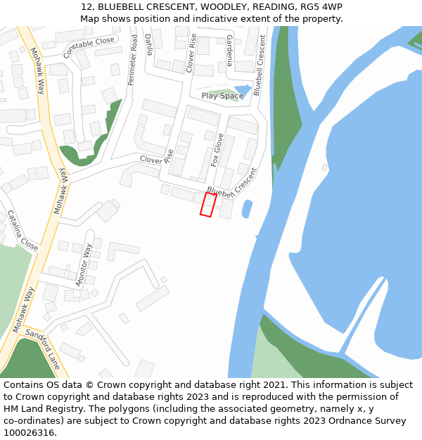 12, BLUEBELL CRESCENT, WOODLEY, READING, RG5 4WP: Location map and indicative extent of plot