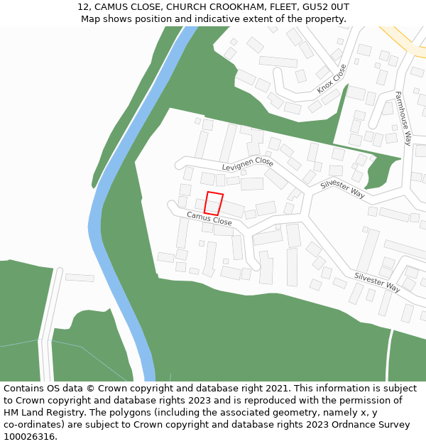 12, CAMUS CLOSE, CHURCH CROOKHAM, FLEET, GU52 0UT: Location map and indicative extent of plot