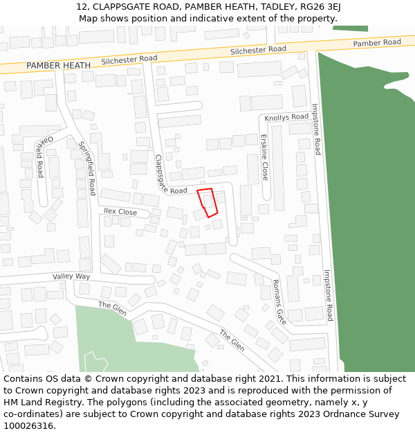 12, CLAPPSGATE ROAD, PAMBER HEATH, TADLEY, RG26 3EJ: Location map and indicative extent of plot