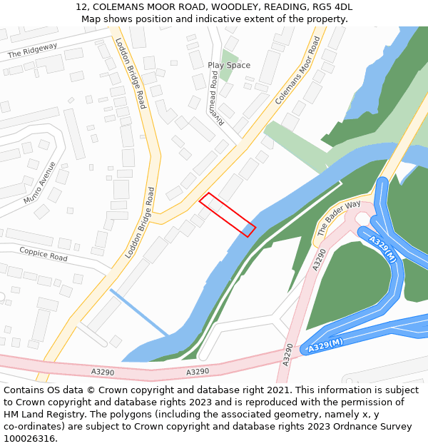 12, COLEMANS MOOR ROAD, WOODLEY, READING, RG5 4DL: Location map and indicative extent of plot