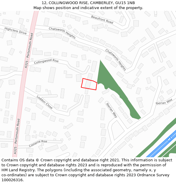 12, COLLINGWOOD RISE, CAMBERLEY, GU15 1NB: Location map and indicative extent of plot