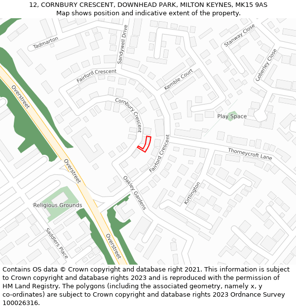 12, CORNBURY CRESCENT, DOWNHEAD PARK, MILTON KEYNES, MK15 9AS: Location map and indicative extent of plot