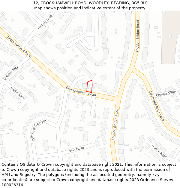 12, CROCKHAMWELL ROAD, WOODLEY, READING, RG5 3LF: Location map and indicative extent of plot