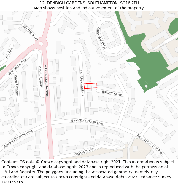 12, DENBIGH GARDENS, SOUTHAMPTON, SO16 7PH: Location map and indicative extent of plot