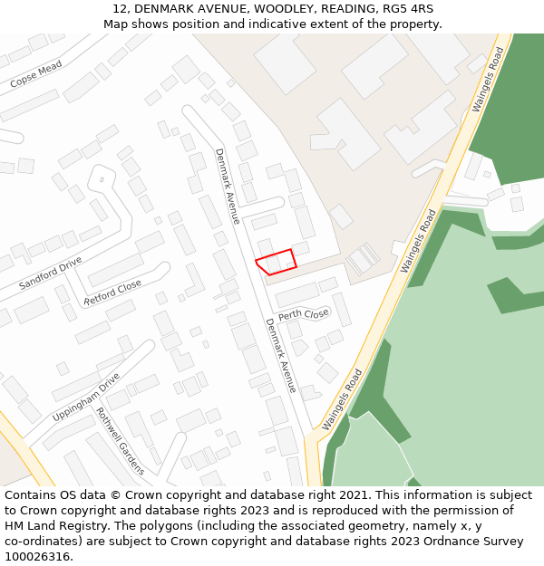 12, DENMARK AVENUE, WOODLEY, READING, RG5 4RS: Location map and indicative extent of plot
