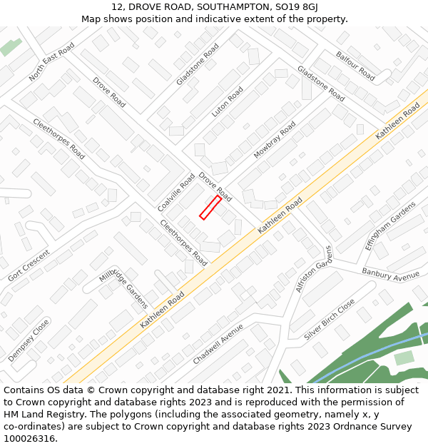 12, DROVE ROAD, SOUTHAMPTON, SO19 8GJ: Location map and indicative extent of plot