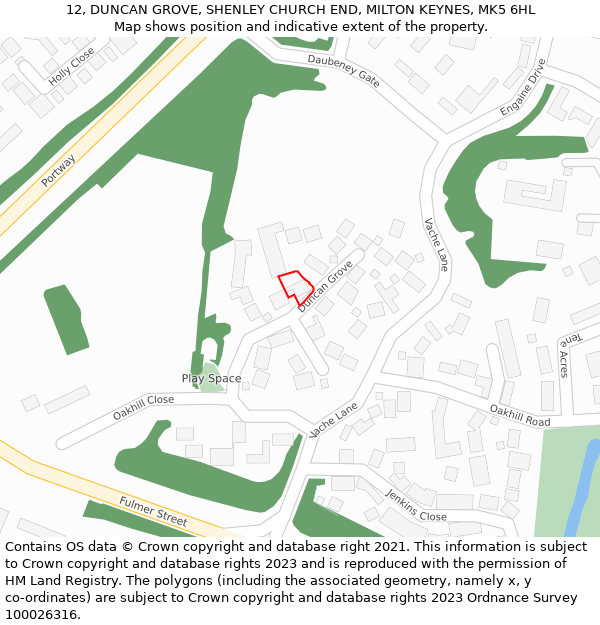 12, DUNCAN GROVE, SHENLEY CHURCH END, MILTON KEYNES, MK5 6HL: Location map and indicative extent of plot