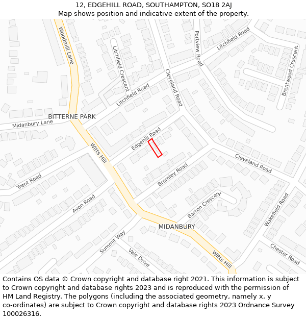 12, EDGEHILL ROAD, SOUTHAMPTON, SO18 2AJ: Location map and indicative extent of plot