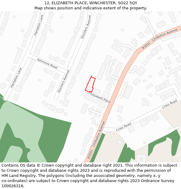 12, ELIZABETH PLACE, WINCHESTER, SO22 5QY: Location map and indicative extent of plot