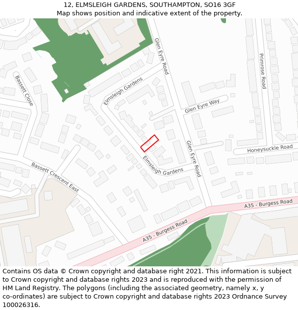 12, ELMSLEIGH GARDENS, SOUTHAMPTON, SO16 3GF: Location map and indicative extent of plot