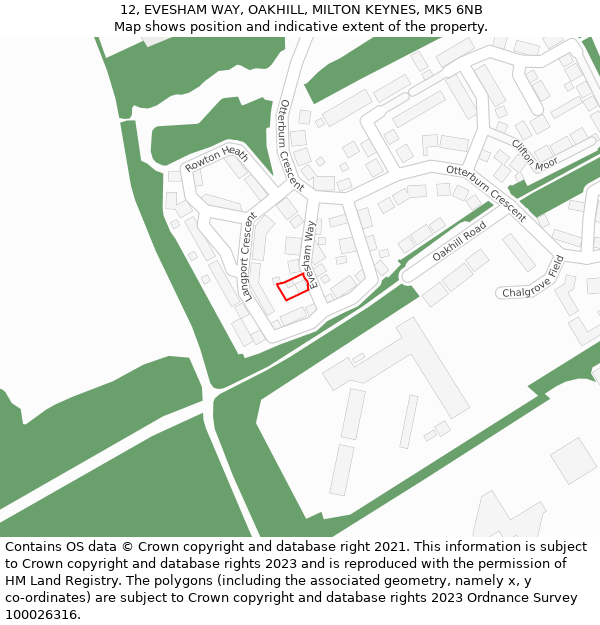 12, EVESHAM WAY, OAKHILL, MILTON KEYNES, MK5 6NB: Location map and indicative extent of plot