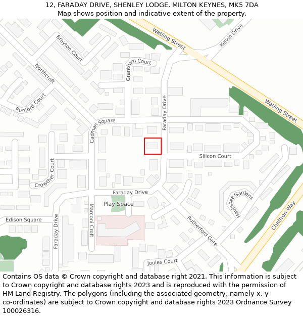 12, FARADAY DRIVE, SHENLEY LODGE, MILTON KEYNES, MK5 7DA: Location map and indicative extent of plot