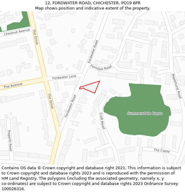 12, FORDWATER ROAD, CHICHESTER, PO19 6PR: Location map and indicative extent of plot