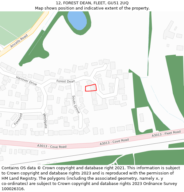 12, FOREST DEAN, FLEET, GU51 2UQ: Location map and indicative extent of plot