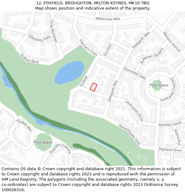 12, FOXFIELD, BROUGHTON, MILTON KEYNES, MK10 7BQ: Location map and indicative extent of plot