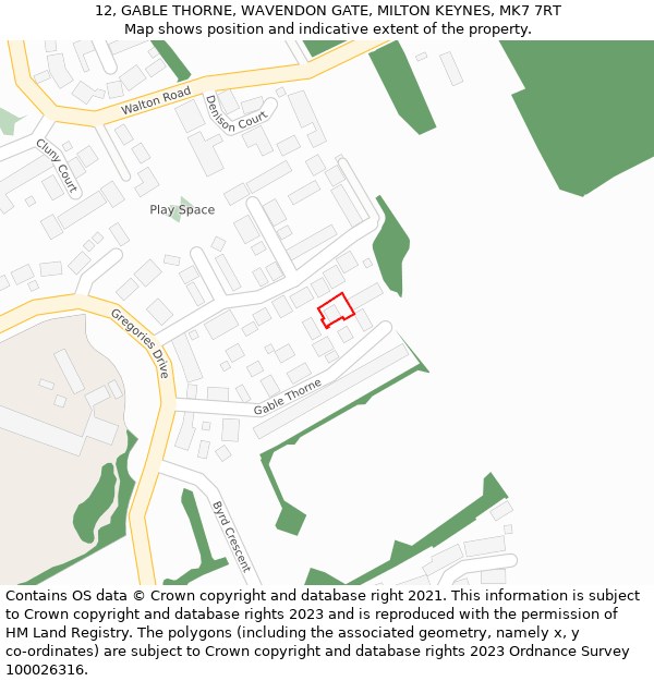 12, GABLE THORNE, WAVENDON GATE, MILTON KEYNES, MK7 7RT: Location map and indicative extent of plot