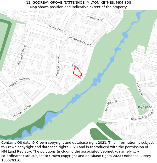 12, GODREVY GROVE, TATTENHOE, MILTON KEYNES, MK4 3DS: Location map and indicative extent of plot